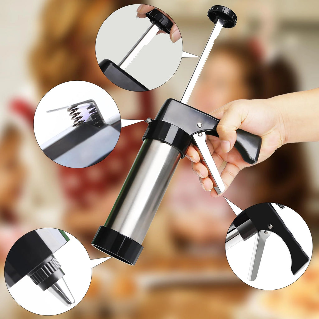 Stainless Steel Cookies Press Cookies Press for Baking,Cookie Press Gun Kit with 13 Cookie Discs and 8 Piping Tips for DIY cake Maker Decorating Baking Supplies – Durable Stainless Steel Construction for Streamlined Everyday Routines