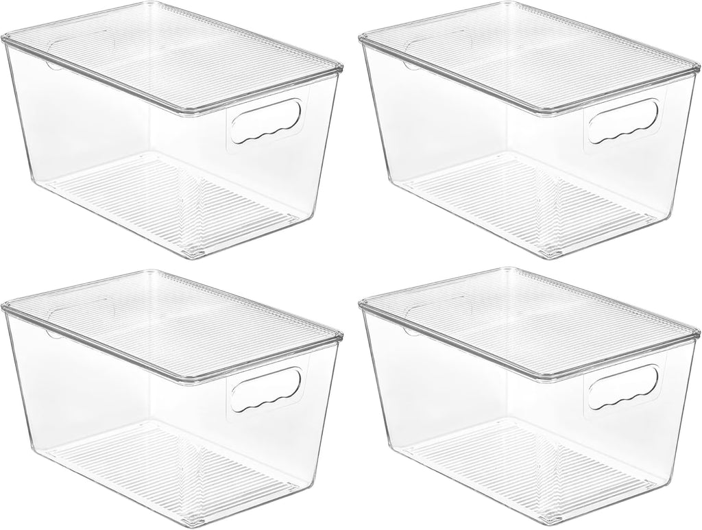 Clear Stackable Storage Bins with Lids Large Plastic Containers with Handle for Pantry Organizer and Storage,Suitable for Bathroom,Cabinet,Kitchen,Fridge,Closet Organization – Stackable Organization for Streamlined Everyday Routines