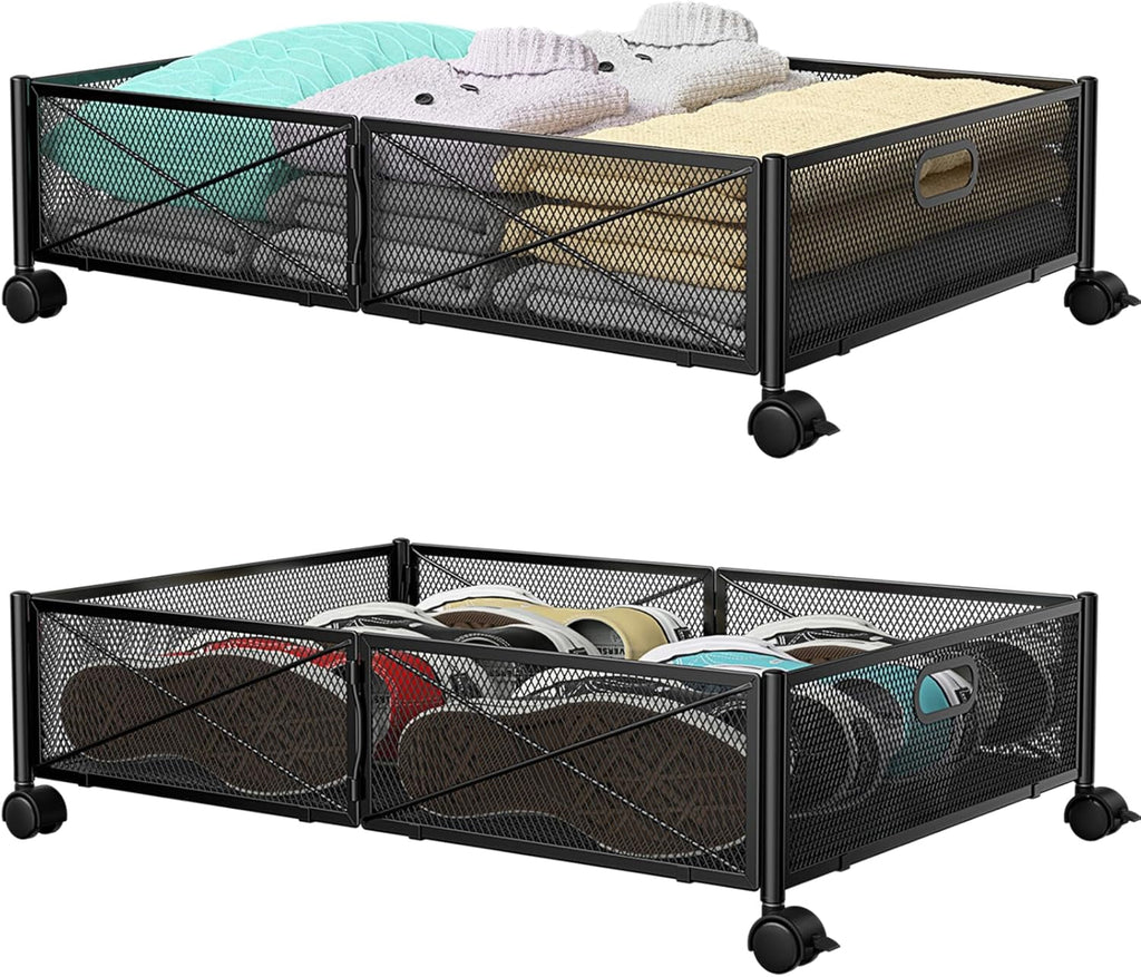 Under Bed Storage Containers with Wheels - Shoe Storage Organizer Drawer Tool-free Assembly Metal Underbed Storage for Bedroom Clothes Shoes Blankets - 2Pack – Everyday Household Format for Streamlined Everyday Routines