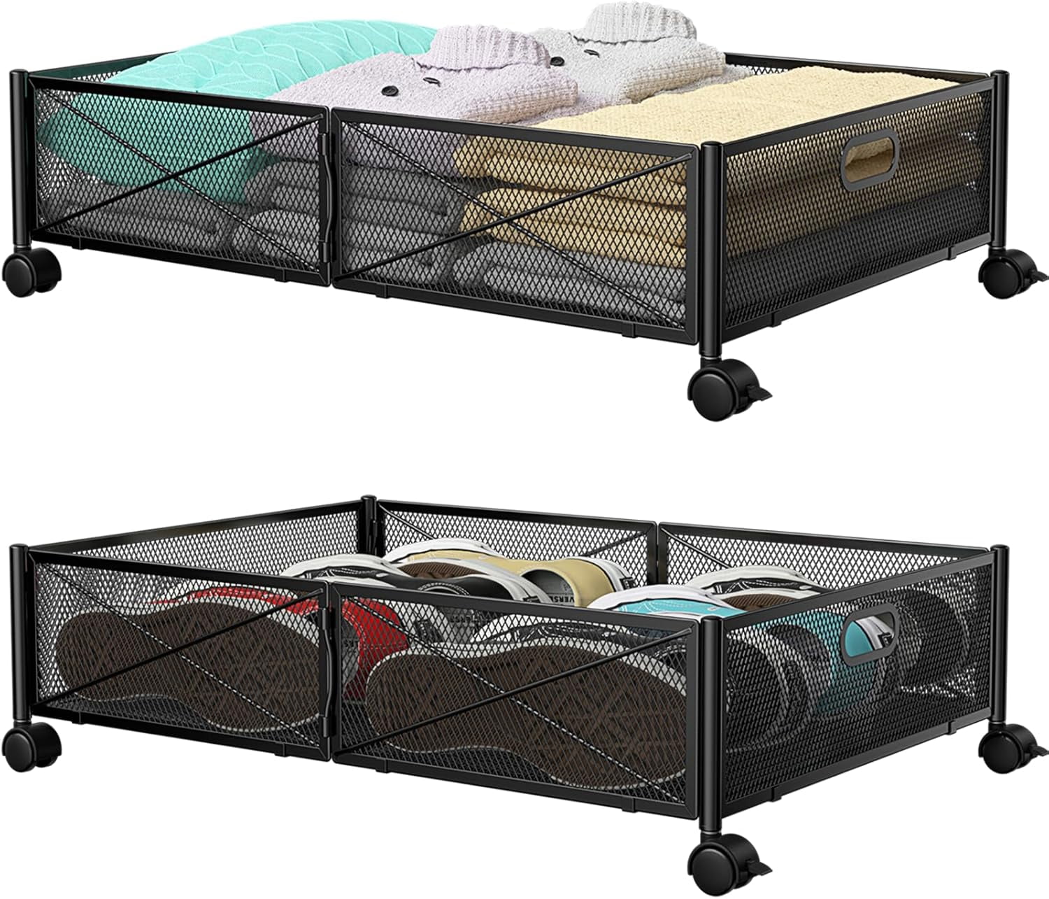 Under Bed Storage Containers with Wheels - Shoe Storage Organizer Drawer Tool-free Assembly Metal Underbed Storage for Bedroom Clothes Shoes Blankets - 2Pack – Everyday Household Format for Streamlined Everyday Routines