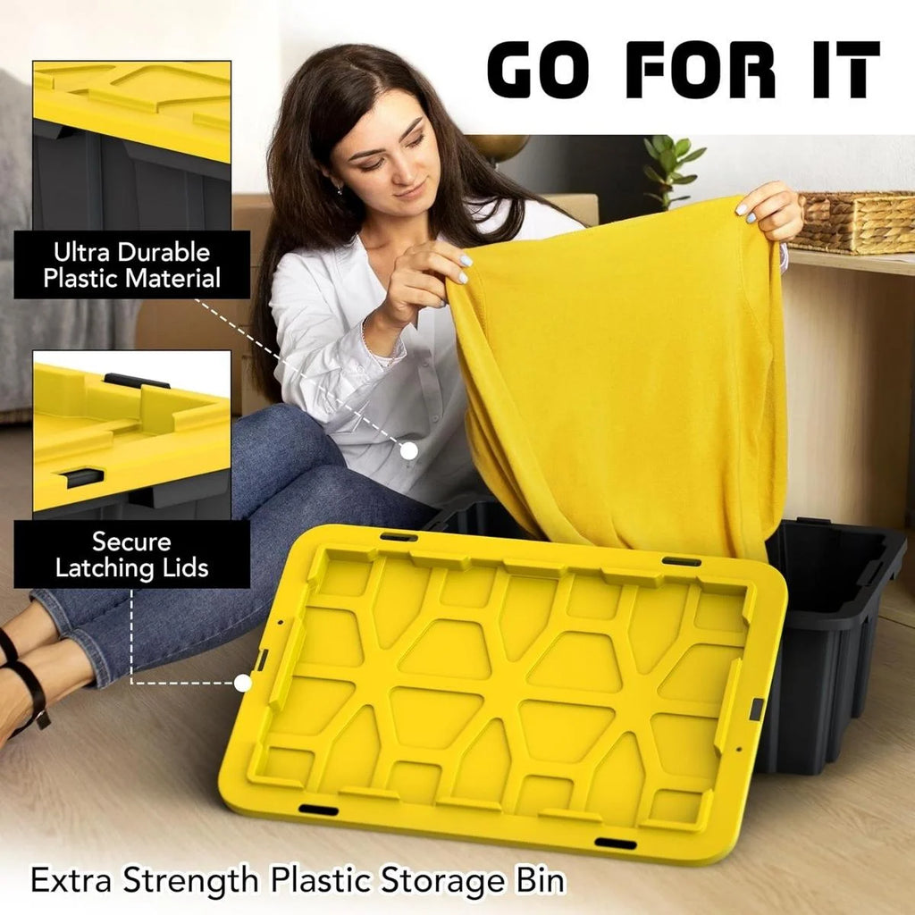 8 PACK of Medium 12 Gallon Plastic Storage Bin Tote Organizing Container with Ultra Durable Secure Latching Lids Stackable Extra Strength Clear with Built in Handle - Black and Yellow – Stackable Organization for Streamlined Everyday Routines