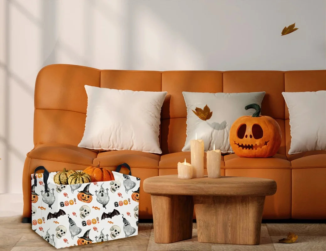 Rectangular Kids Storage Bin Halloween Basket Cartoon Storage Basket with Handles for Organizing Home Kitchen Boys and Girls Toys Bins Shelf Baskets(Watercolor Halloween) – Multiroom Organization Format for Streamlined Everyday Routines