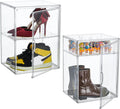 XXX-Large Clear Acrylic Display Case Boot Shoe Storage Boxes With An Adjustable Divider,2 Pack 2 Tiers Clear Plastic Stackable Storage Bins With Lids Big Display Acrylic Box With Magnetic – Multiroom Organization Format for Streamlined Everyday Routines