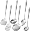 304 Stainless Steel Cooking Utensils,6 Pcs Kitchen Cooking Utensils Set with Spatula Solid Spoon Ladle Skimmer Spaghetti Spoon,Dishwasher Suitable – Durable Stainless Steel Construction for Streamlined Everyday Routines