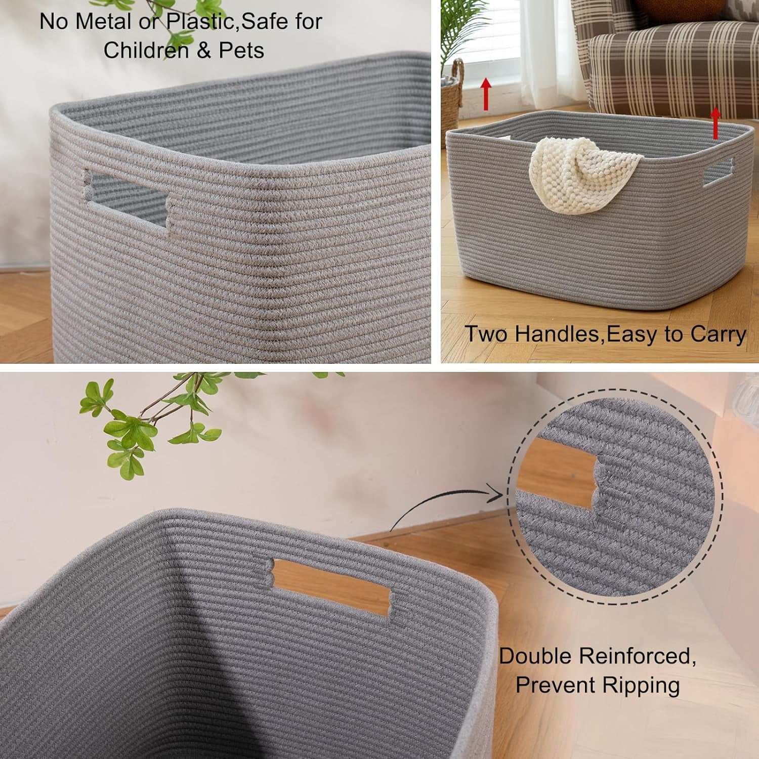 118L XXXLarge Cotton Rope Storage Basket Oversized Blanket Basket Used for Organizing Dirty Clothes in Living Room Bedroom Nursery Dog Toy Storage Bins 25" x 17" x 16",Grey – Practical Home Organization for Streamlined Everyday Routines
