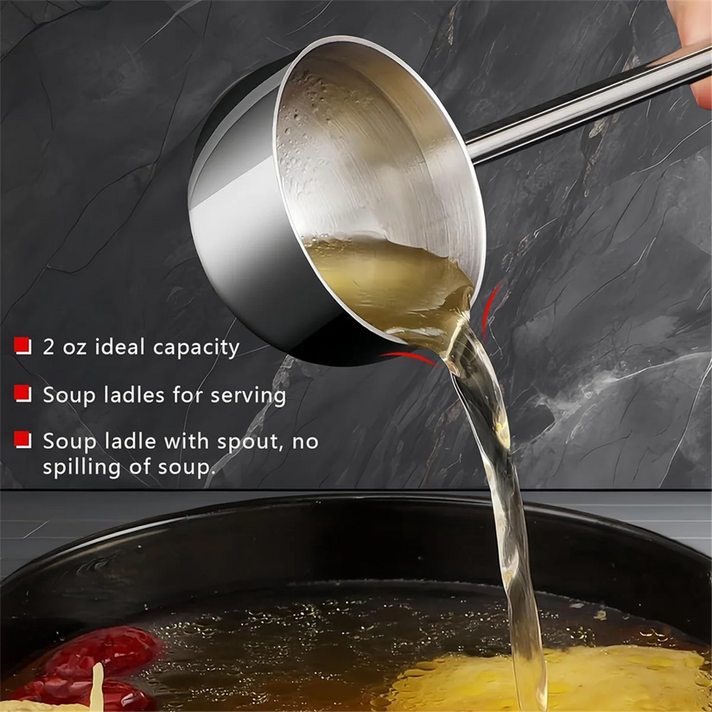 Small Soup Ladle Stainless Steel Metal Deep Spoon with Pour Spout 2 Oz Long Handle Gravy Ladles Heat- 10.5 Inch – Convenient Carry Handles for Streamlined Everyday Routines