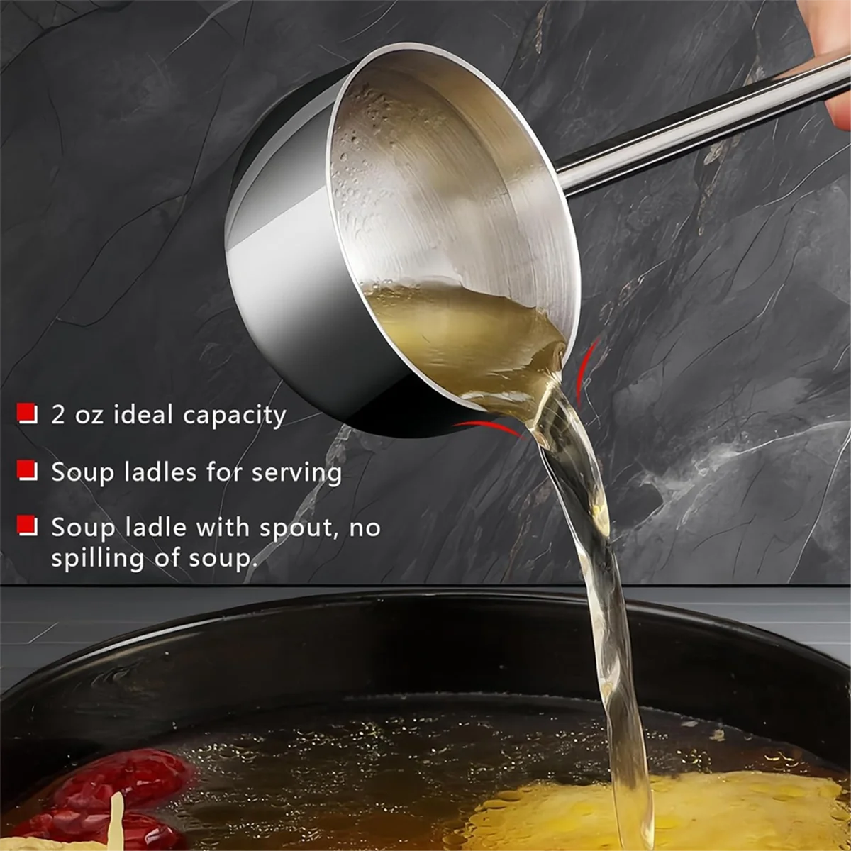 Small Soup Ladle Stainless Steel Metal Deep Spoon with Pour Spout 2 Oz Long Handle Gravy Ladles Heat- 10.5 Inch – Convenient Carry Handles for Streamlined Everyday Routines