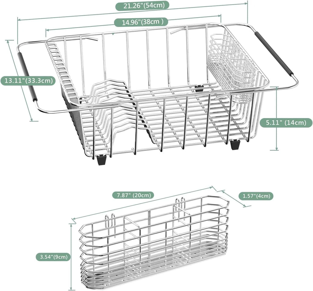 Dish Drying Rack in-Sink 304 Stainless Steel Dish Drainer with Stainless Steel Silverware Holder Over Inside Sink-Adjustable – Durable Stainless Steel Construction for Streamlined Everyday Routines