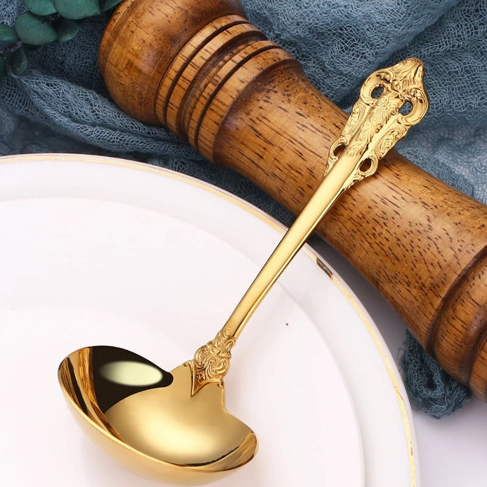 304 Stainless Steel Soup Ladle Cooking Tool Kitchen Gold Plated Spoon – Durable Stainless Steel Construction for Streamlined Everyday Routines