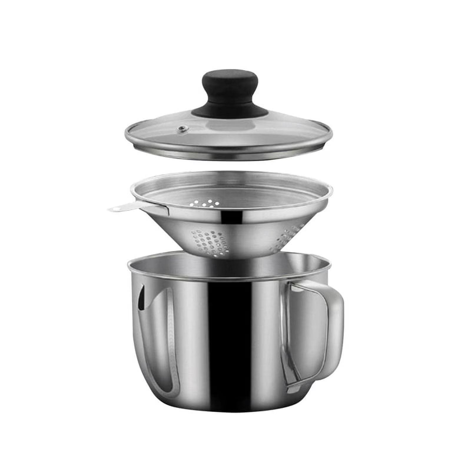 Stainless Steel Fat Separator 1L/4 Cup Gravy Grease with Strainer and Glass Lid Soup Oil Cup – Durable Stainless Steel Construction for Streamlined Everyday Routines