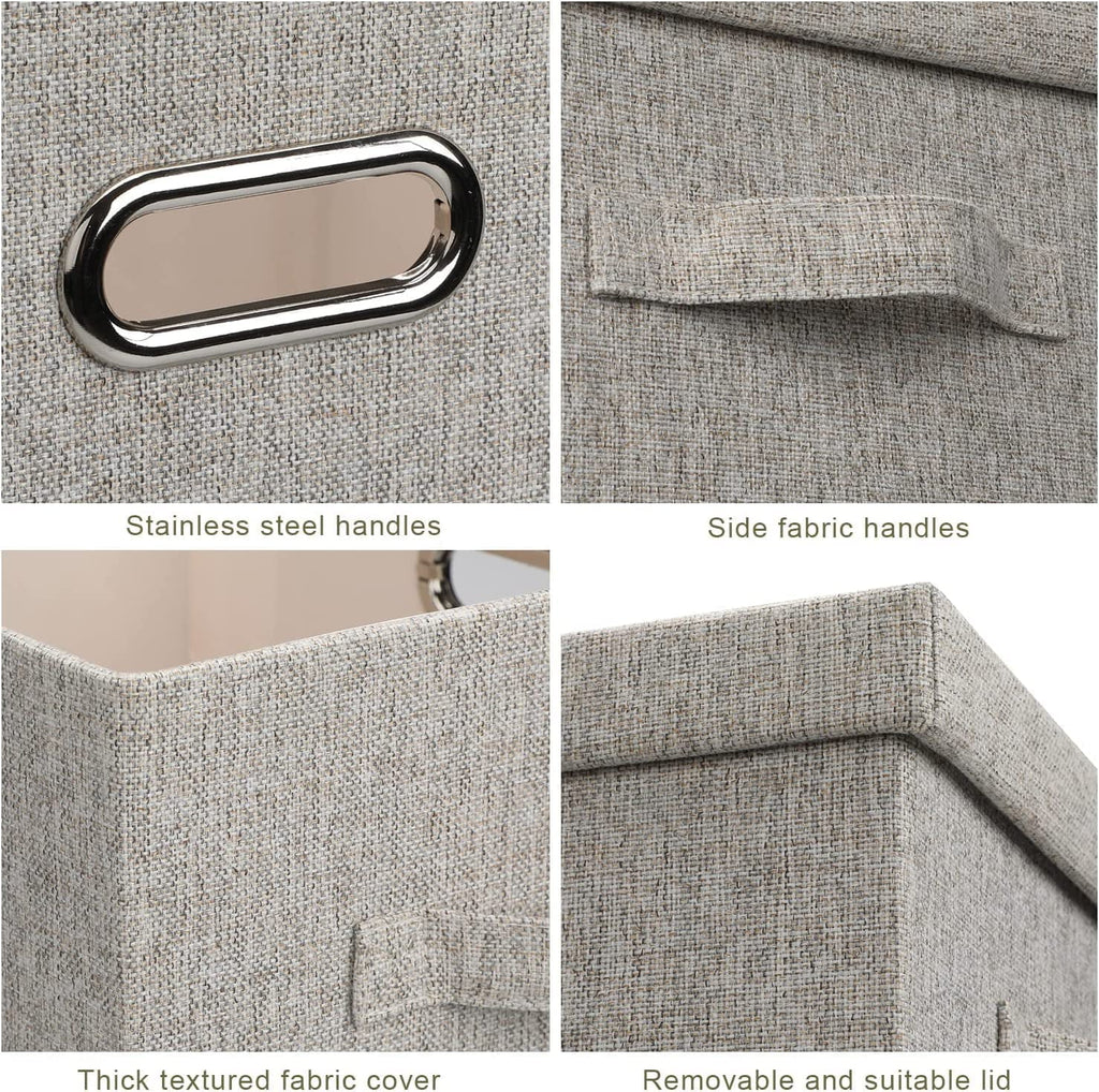 Medium 15" 21 Quart Collapsible Stackable Storage Bins with Lids 5 Packs Beige Foldable Fabric Closet Boxes Heavy-duty Lidded Linen Cube Baskets Container Organizers and Storage – Multiroom Organization Format for Streamlined Everyday Routines