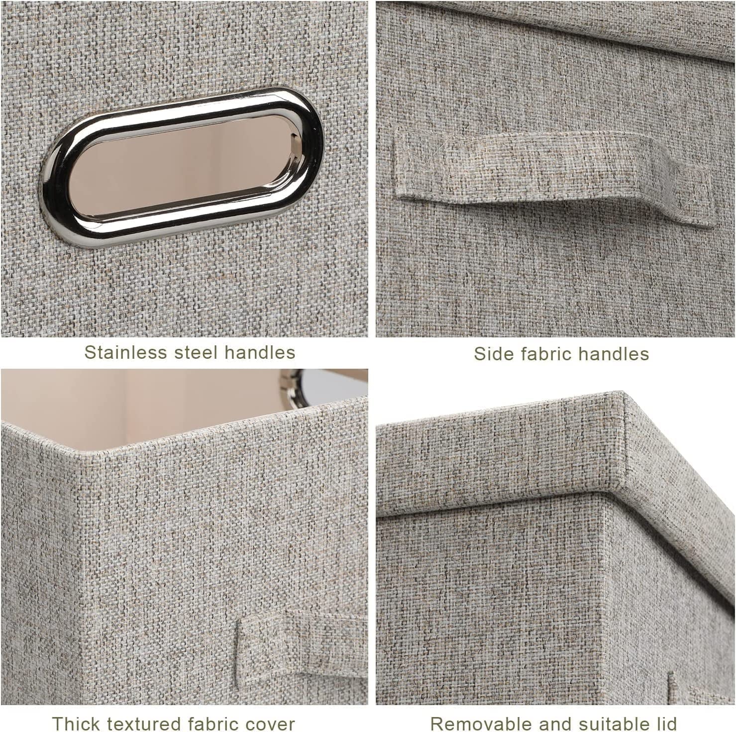 Medium 15" 21 Quart Collapsible Stackable Storage Bins with Lids 5 Packs Beige Foldable Fabric Closet Boxes Heavy-duty Lidded Linen Cube Baskets Container Organizers and Storage – Multiroom Organization Format for Streamlined Everyday Routines