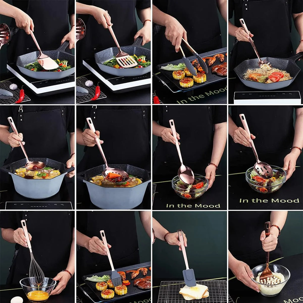 Copper Kitchen Utensils Set,13 Pieces Stainless Steel Cooking Utensils Set with – Durable Stainless Steel Construction for Streamlined Everyday Routines