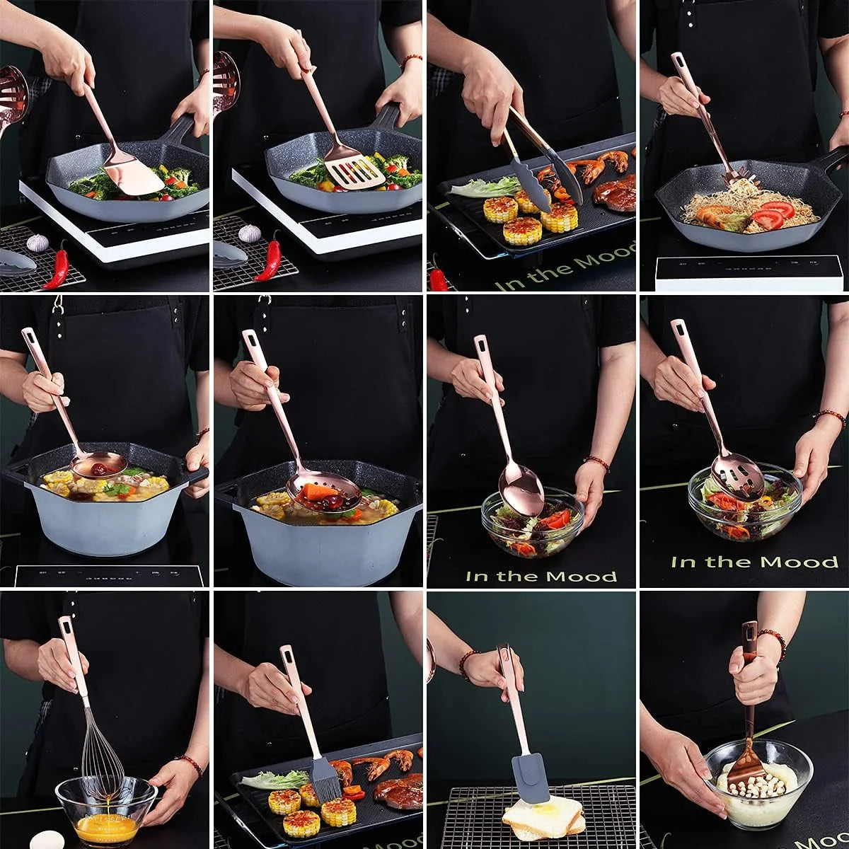 Copper Kitchen Utensils Set,13 Pieces Stainless Steel Cooking Utensils Set with – Durable Stainless Steel Construction for Streamlined Everyday Routines