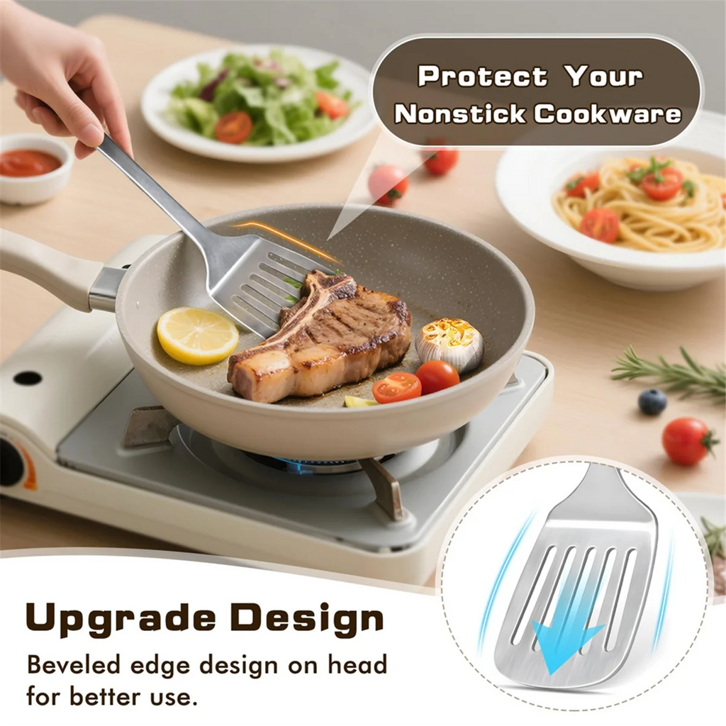 4 Pcs Cooking Utensils Set Stainless Steel Kitchen Utensils,Kitchen Tools Include Wok Spatula Serving Spoon,1 set * spatula set,Silver – Durable Stainless Steel Construction for Streamlined Everyday Routines