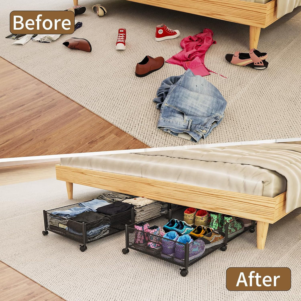 47.2'' Long Under Bed Storage on Wheels 57.6L Large Capacity Rolling Under the Bed Storage Containers Tool-Free Assembly Foldable Underbed Shoes Clothes Toy Drawers – Everyday Household Format for Streamlined Everyday Routines