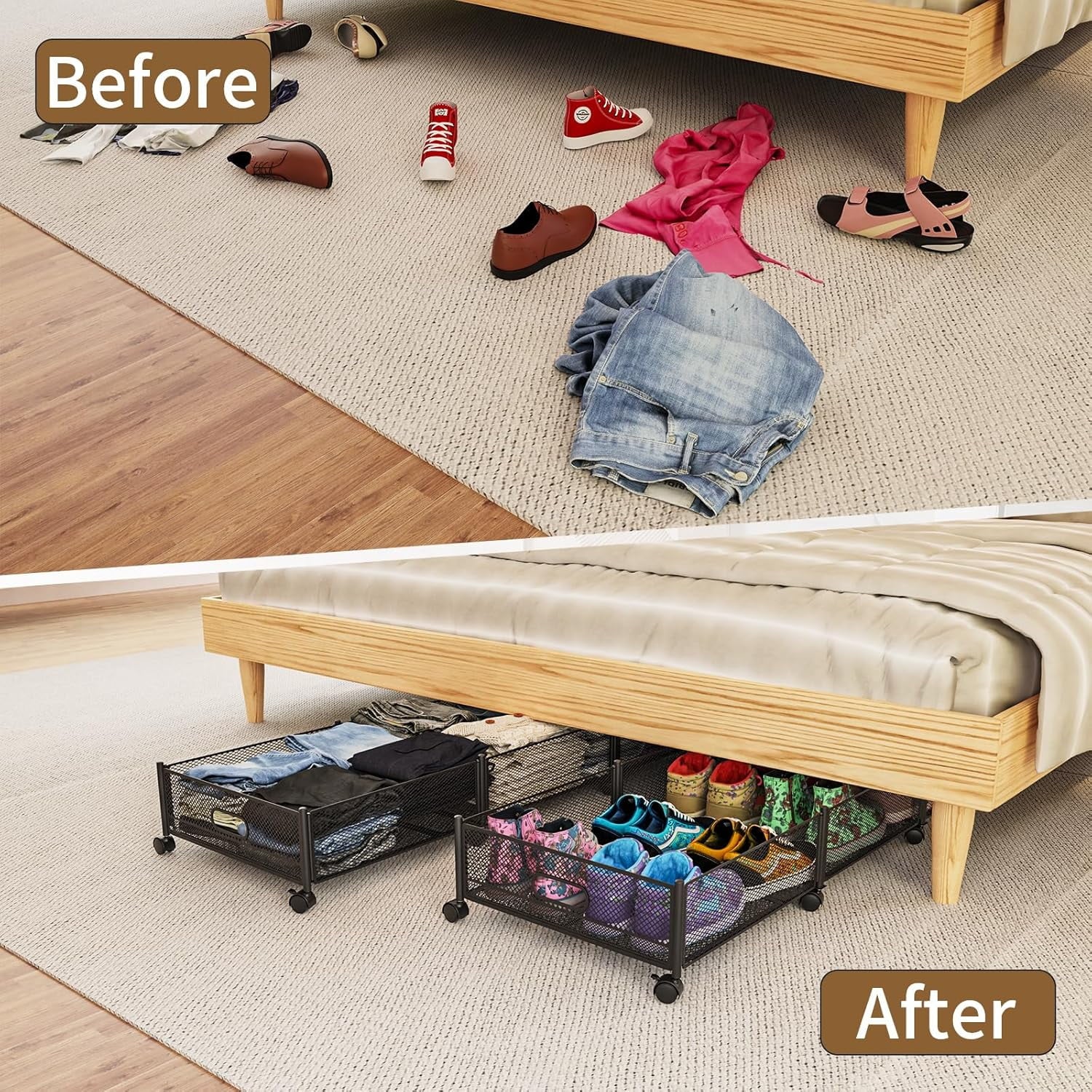 47.2'' Long Under Bed Storage on Wheels 57.6L Large Capacity Rolling Under the Bed Storage Containers Tool-Free Assembly Foldable Underbed Shoes Clothes Toy Drawers – Everyday Household Format for Streamlined Everyday Routines