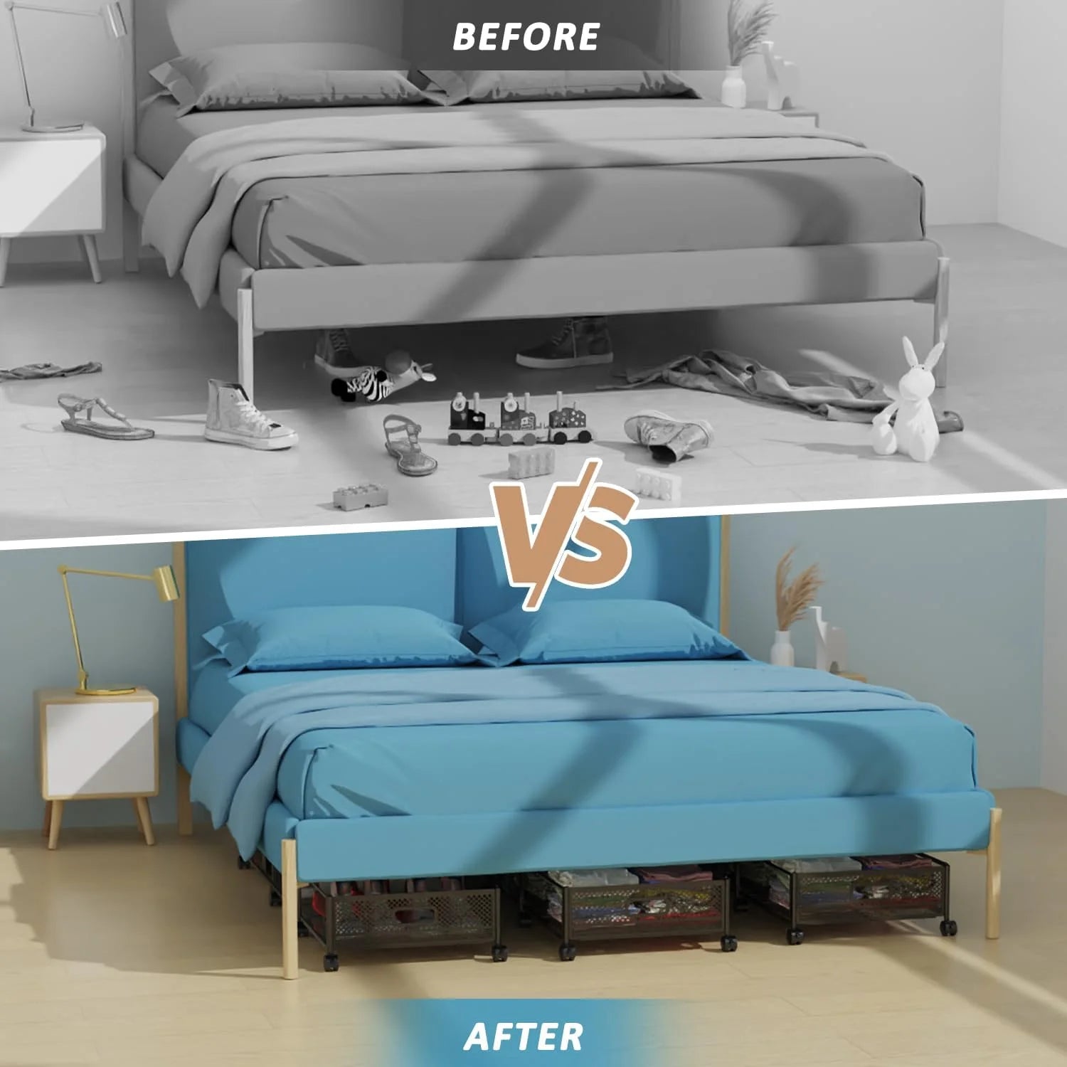 47.2'' Long Under Bed Storage on Wheels 57.6L Large Capacity Rolling Under the Bed Storage Containers Tool-Free Assembly Foldable Underbed Shoes Clothes Toy Drawers – Multiroom Organization Format for Streamlined Everyday Routines