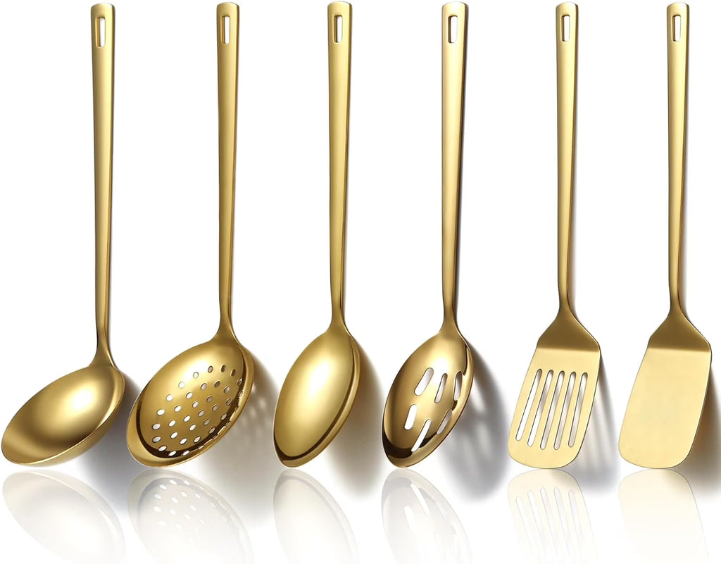 Gold Kitchen Utensils Set 6pcs Titanium Plating Stainless Steel Cooking Utensils Set Heavy Duty Kitchen Tools Spatulas Set Home Essentials Kitchen Gadgets Accessories – Durable Stainless Steel Construction for Streamlined Everyday Routines