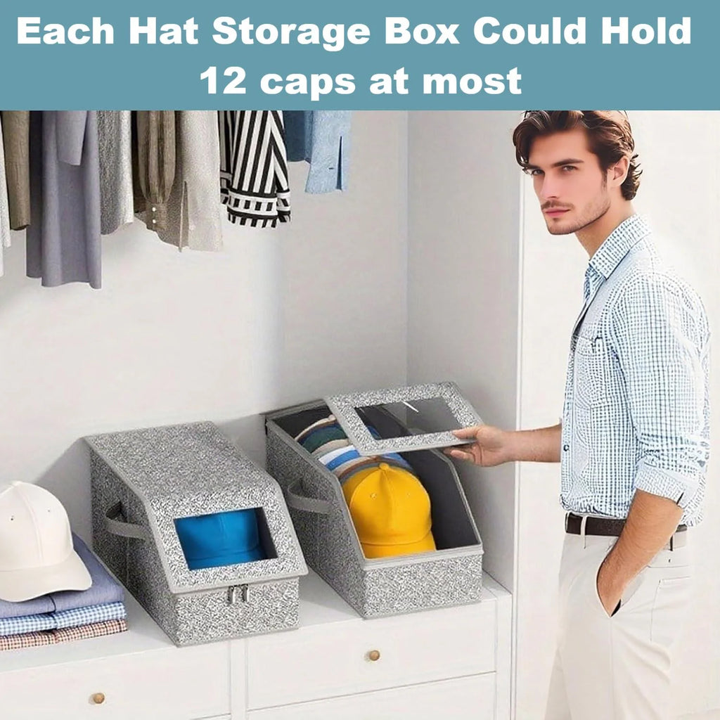 4 PCS Stackable Hat Storage for Baseball Caps Hat Storage Boxes for Closet Holds up to 12 Caps with Cardboard Hat Organizer for Women & Men (Grey) – Stackable Organization for Streamlined Everyday Routines